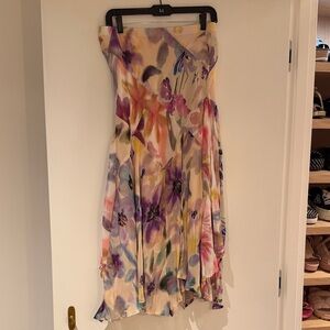 Anthropologie Floral Asymmetrical Midi Skirt - Purple, Pink, Yellow, Blue, Cream